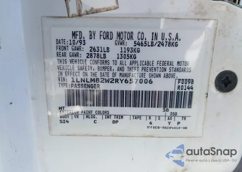 1994 Lincoln Town Car Signature/Tournament from USA, damaged, VIN 1LNLM82W2RY657006